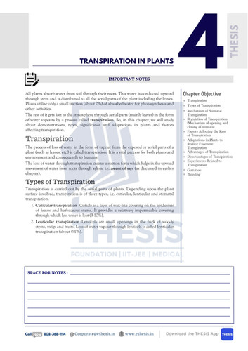 Transpiration in Plants ICSE 10 Biology THESIS