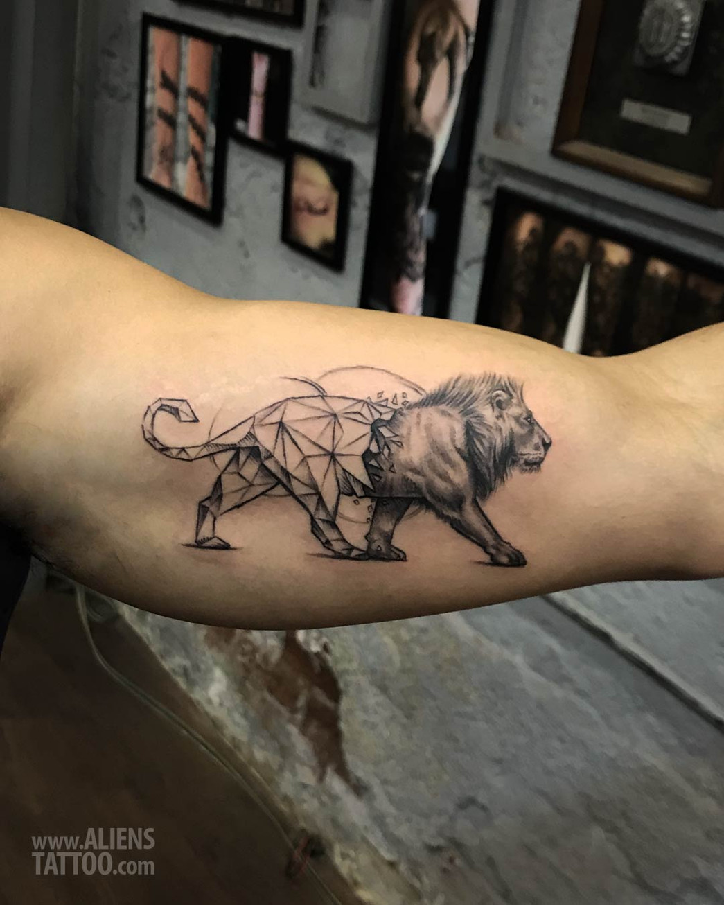 Geometric and realism Lion tattoo