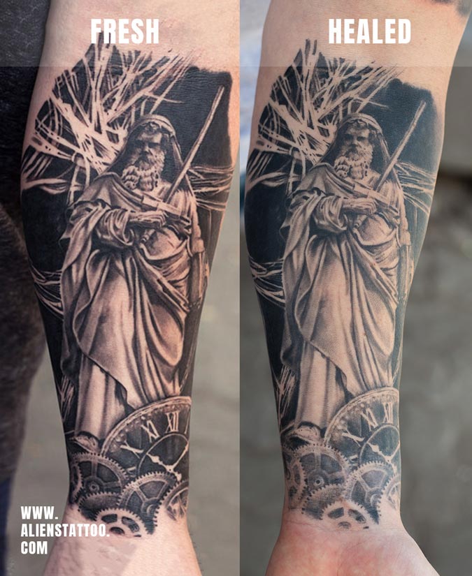 black and grey realism tattoo