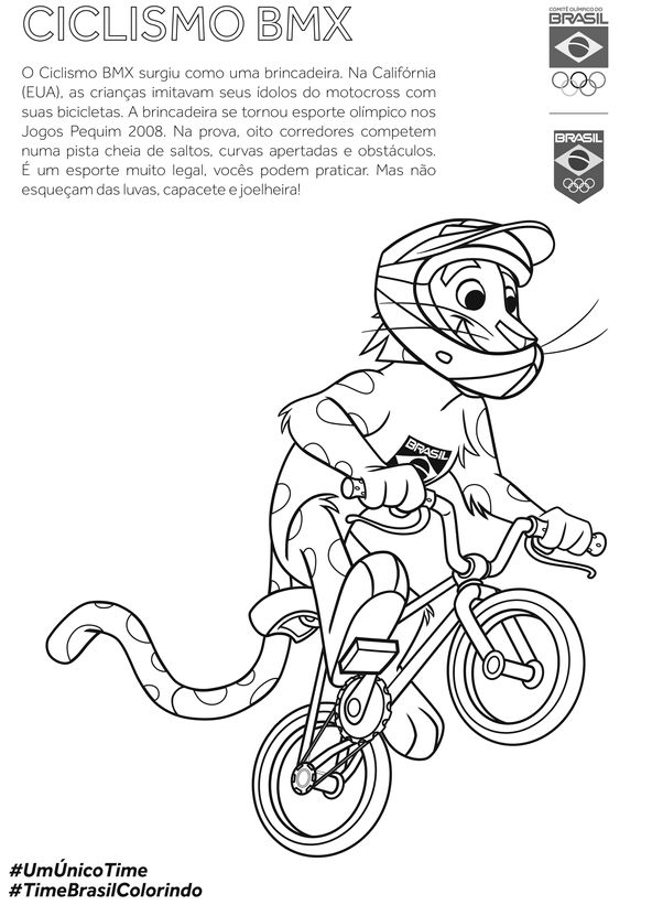 COB disponibiliza livro gratuito para colorir, com mascote do Time Brasil praticando todas as modali