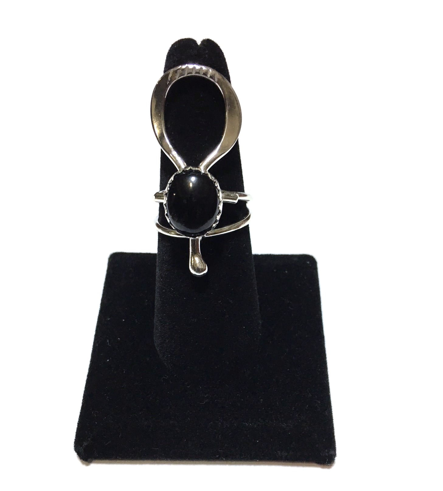 RS32 Sterling Silver Black Onyx Stone Ankh Ring (12 x 10 stone)