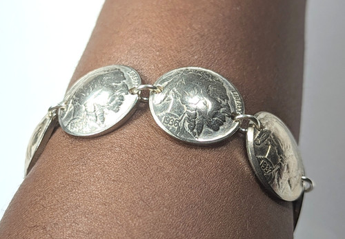 Regalo GRATUITO Con Questo Acquisto Bracciale In Nichel Di Bufalo Con Monete Vintage E Maglie In Argento Sterling - Italia - Foto 7