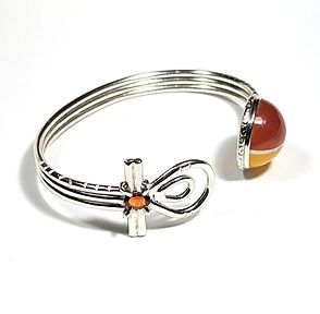 Silver ankh cuff bracelet with carnelian stone