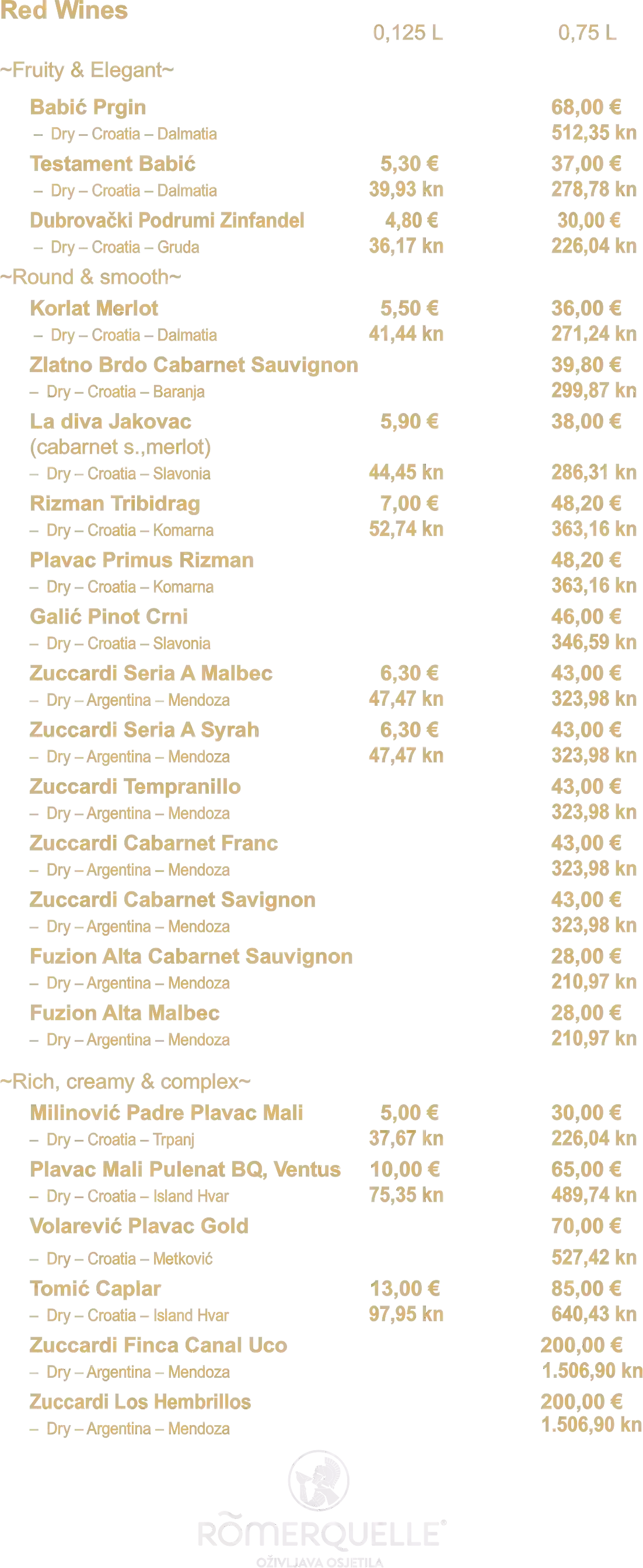 Vinska karta Gentile kitchen&wine