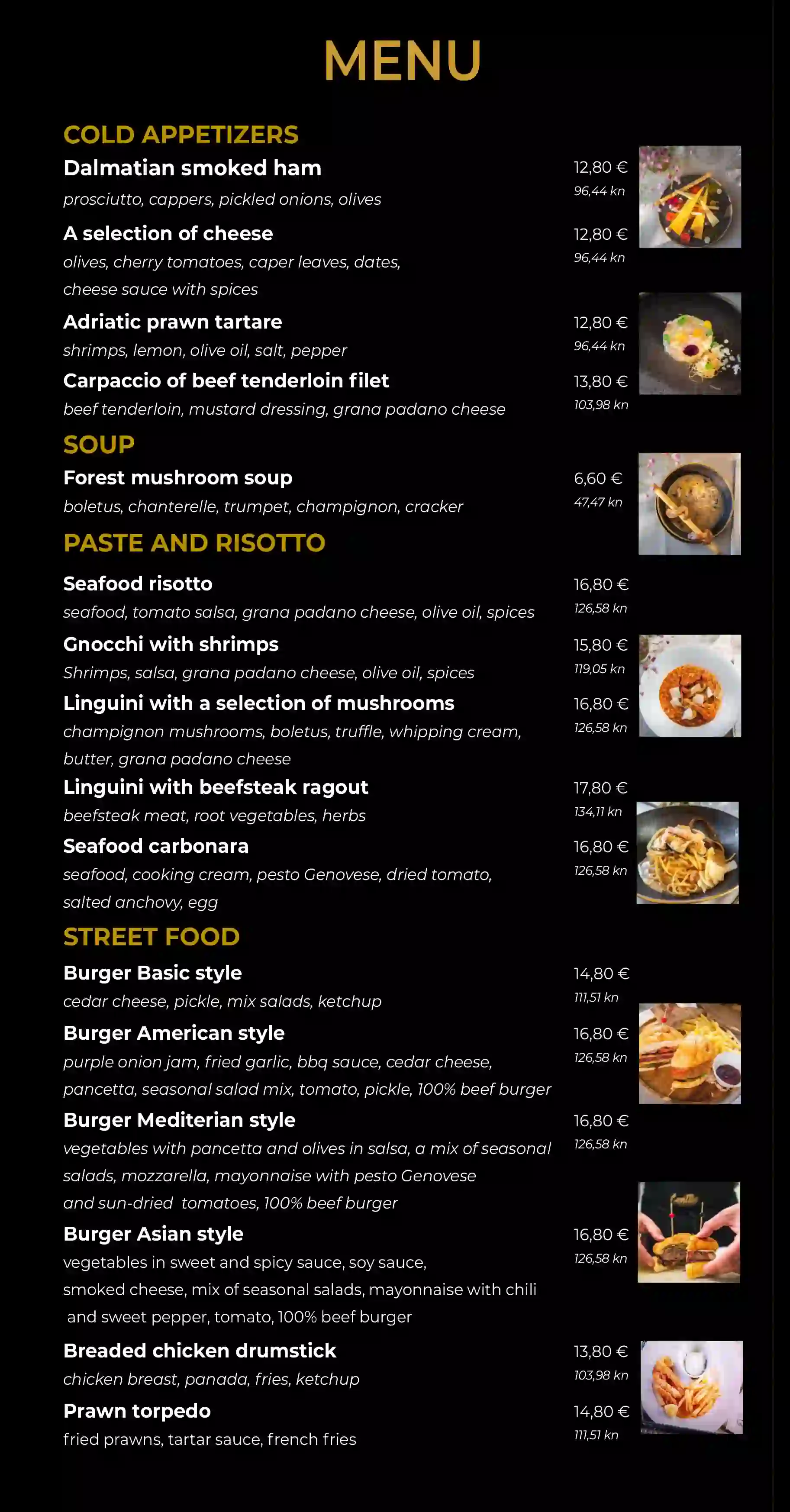 Menu Street Food & Bar Gentile kitchen&wine