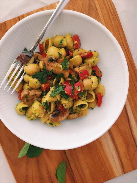 Turmeric Pesto Chickpea Pasta