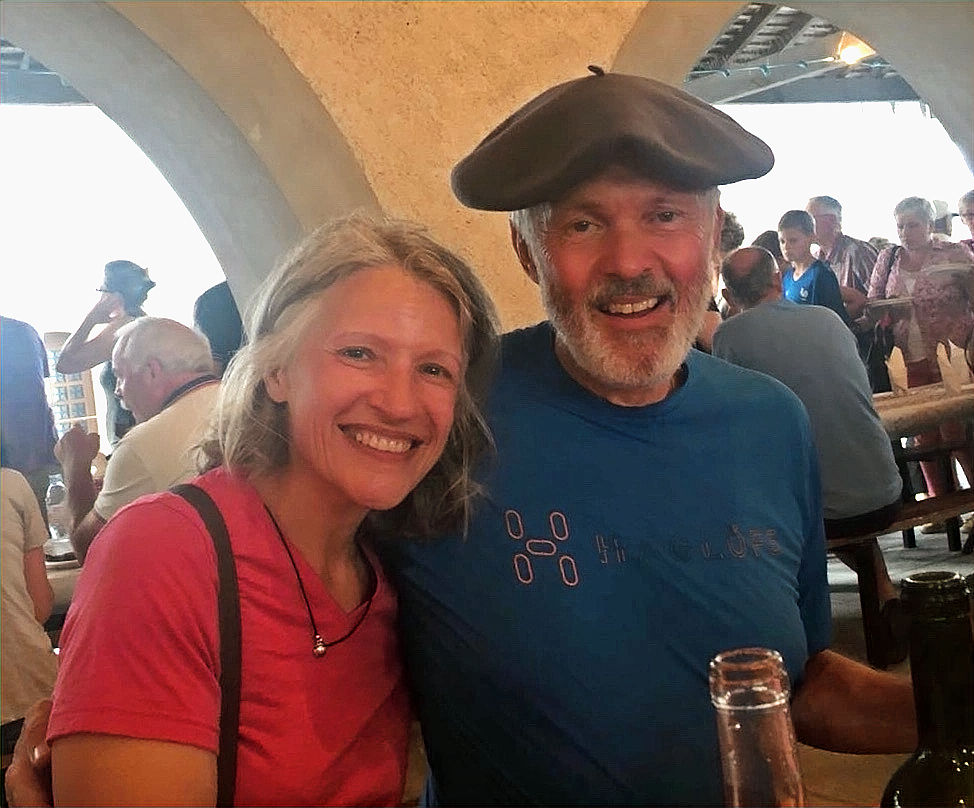 A man and a woman looking happy together