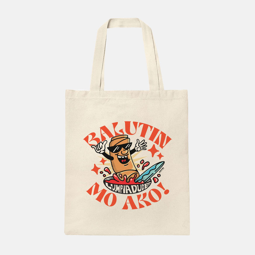 Canvas tote bag with "Balutin Mo Ako" & "Lumpia Dude" Lumpia Cartoon