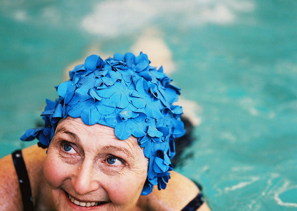 Senior Swimmer with Cap on