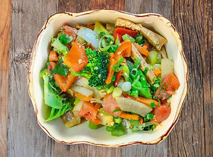 Broccoli Forest rice in mangowood bowl