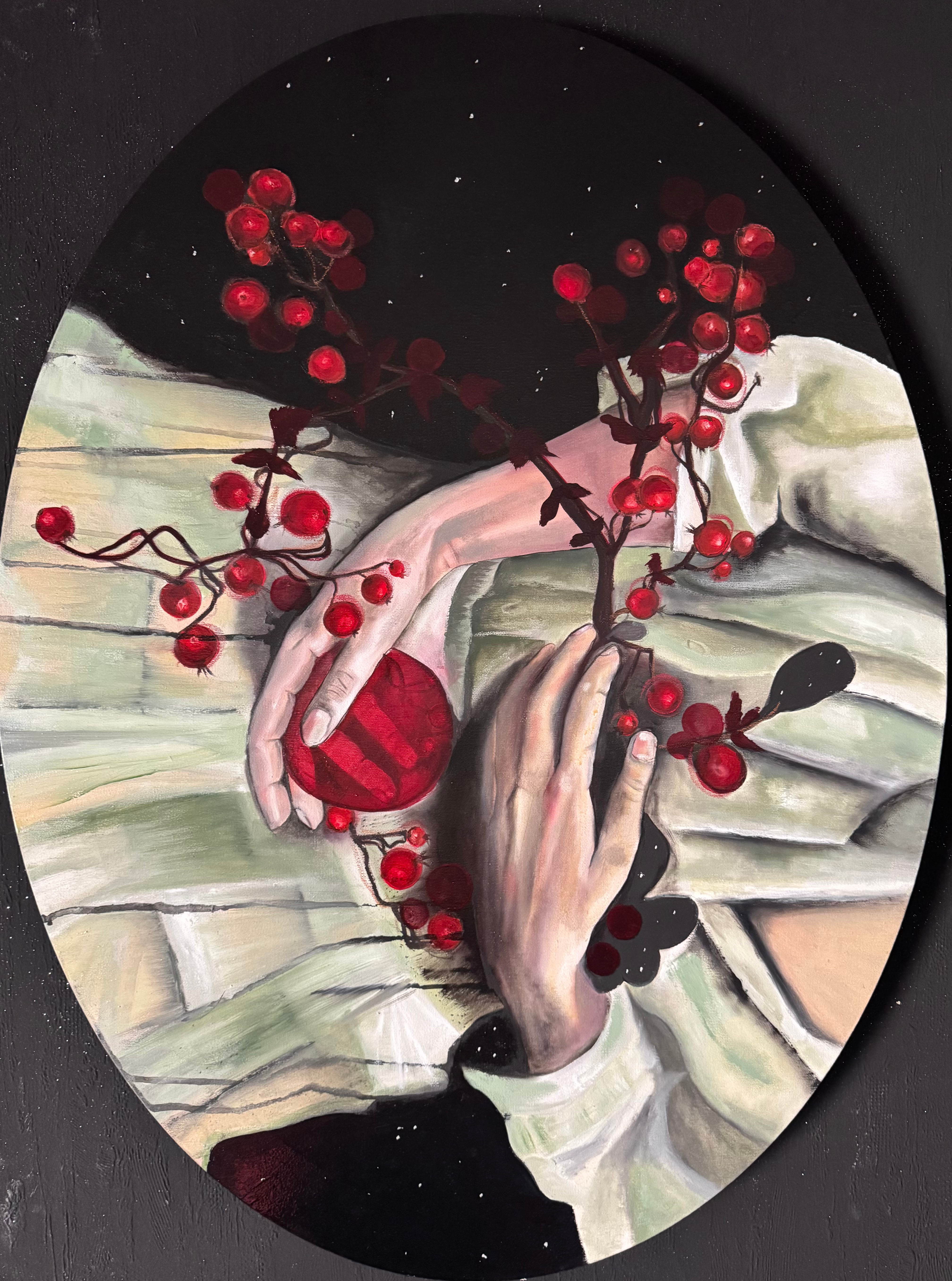 „Persephone“ oval 80x60 Mischtechnik auf Leinwand 