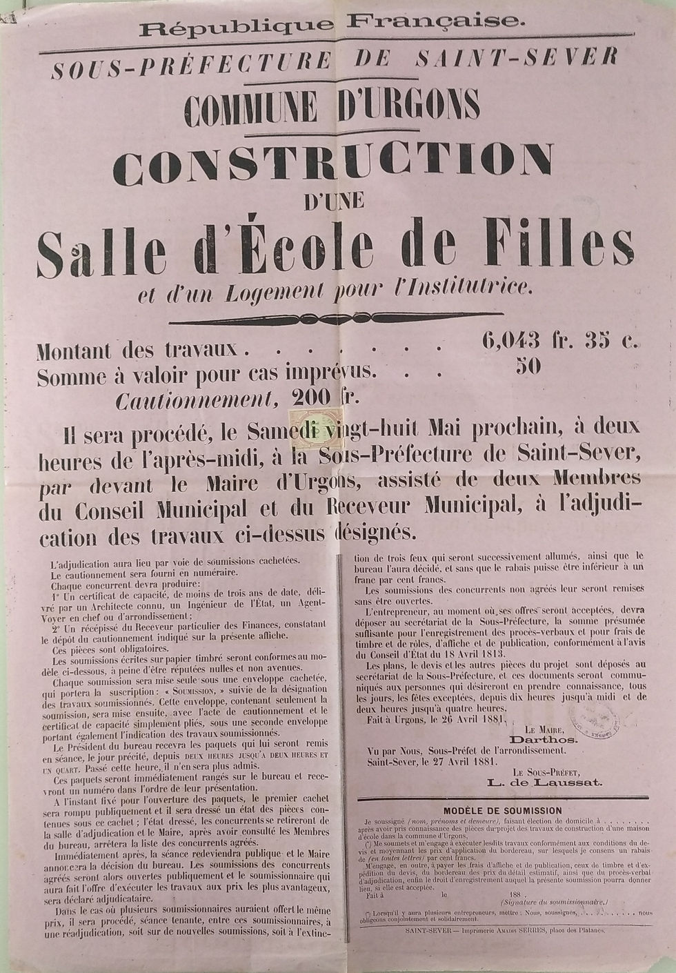 École des Filles - Urgons (1881)