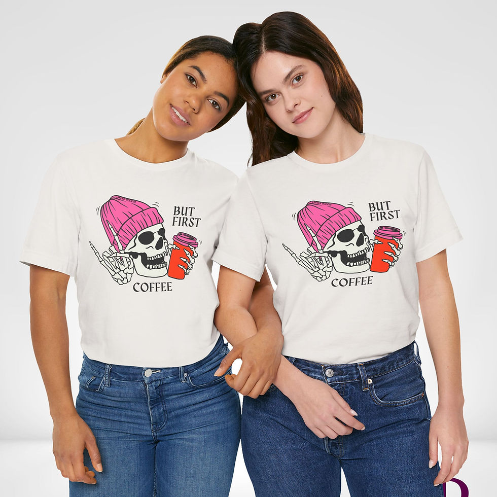 Thumbnail: But First Coffee Skeleton Short Sleeve Crewneck Tee