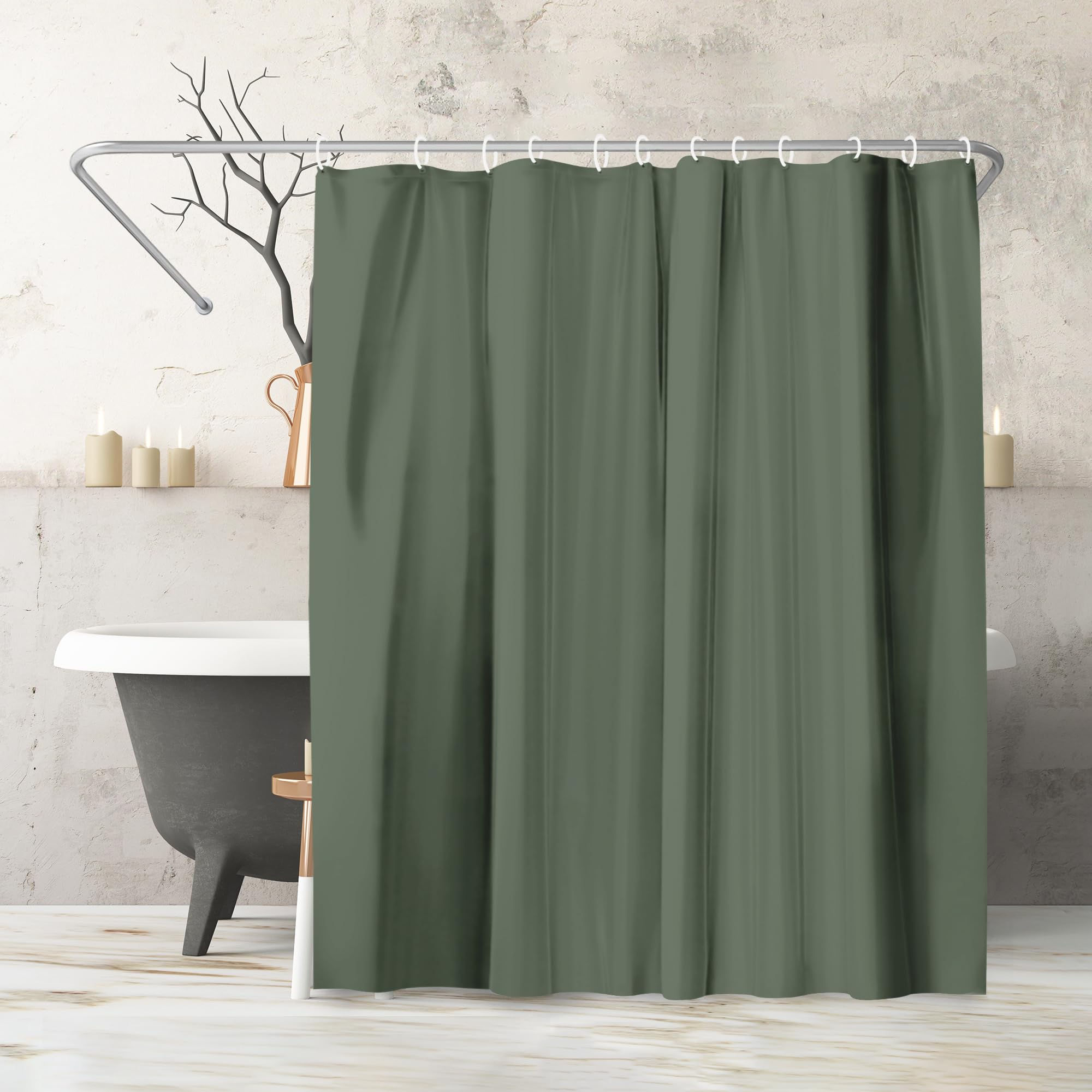 Americanflat 71x74 Solid Green Shower Curtain - 100% Polyester Shower Curtain -