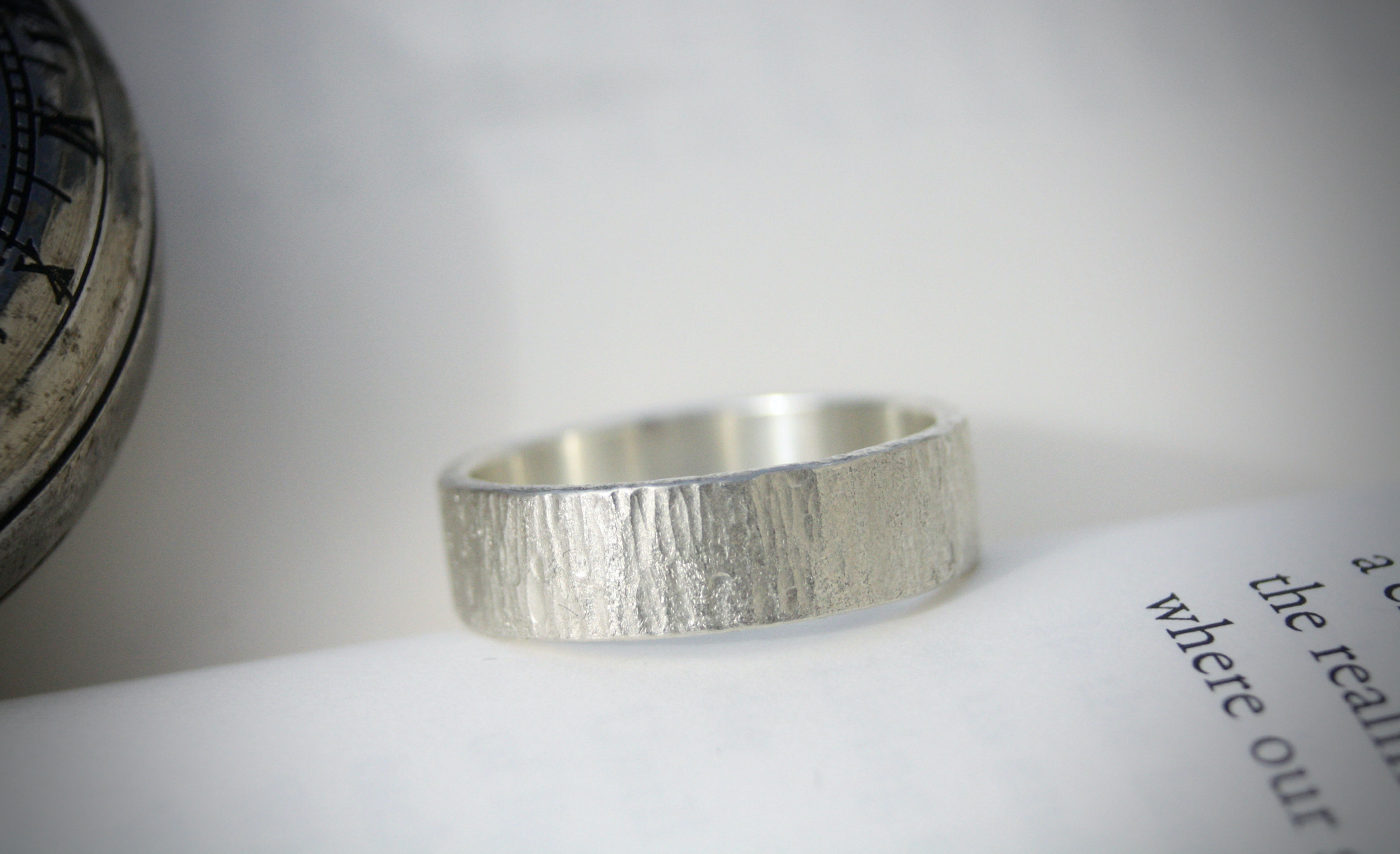 Hammer texture sterling silver ring with matte finish made in eco sterling silver