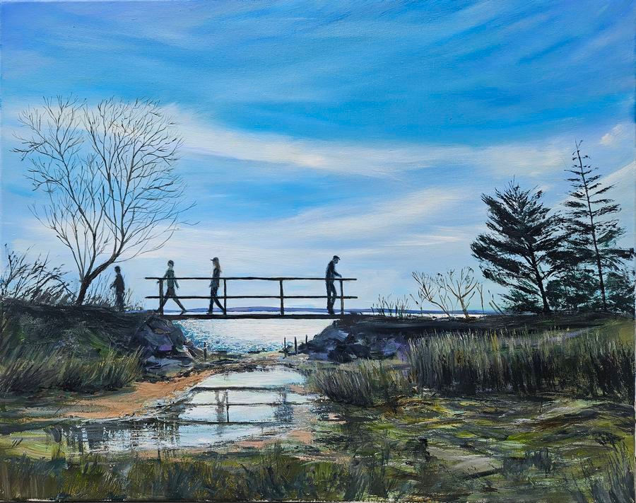 Greenwich Point Park original oil painting overlooking Long Island Sound at Tods Point in Greenwich Connecticut