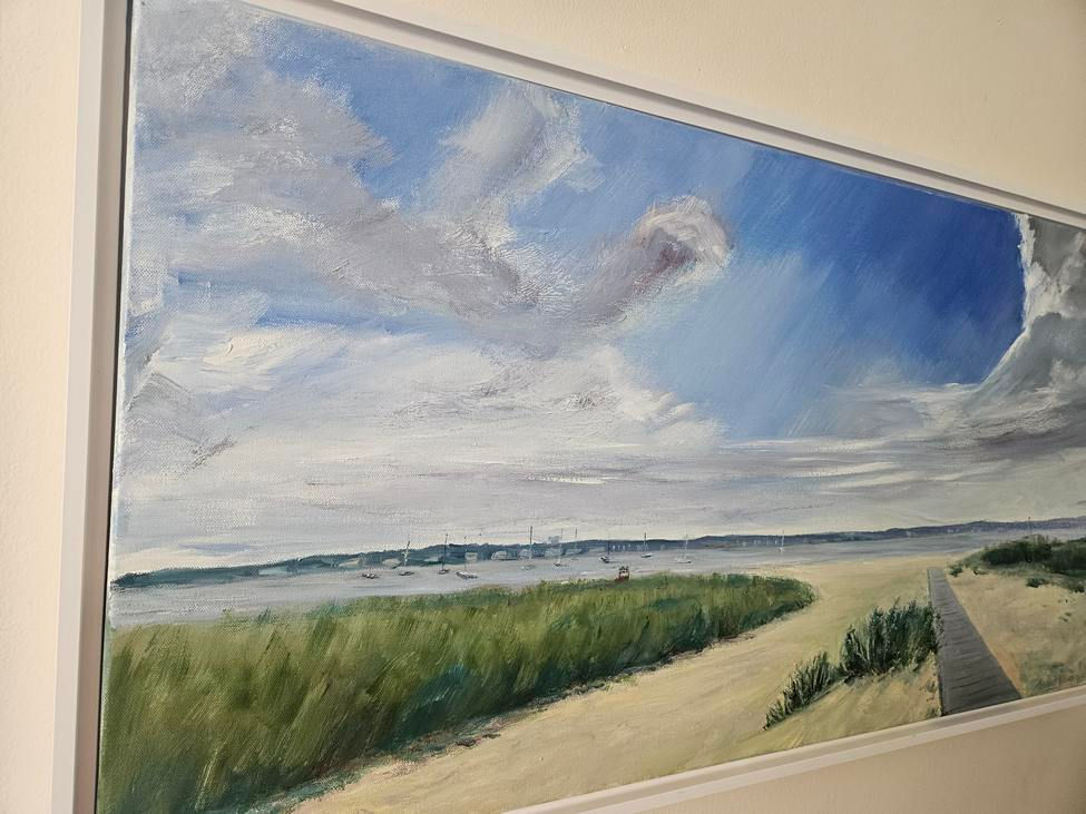Thumbnail: Original oil painting of Kalmus Beach with coastal light and ocean reflections in Cape Cod