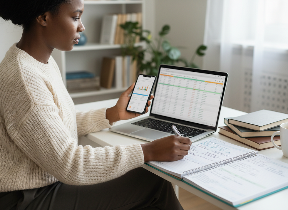 An African American woman creating her financial plan