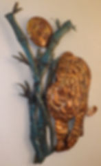 Copper Tiger Wall Hanging Art Sculpture Embossed 2