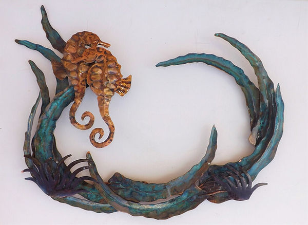Sea Horses, Sea Grass and Purple Anenome Copper Wall Hanging Art Sculpture 1.jpg