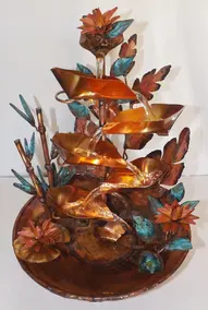 Copper fountain, Bamboo Shoots and Leaves, medium size tabletop waterfall.webp