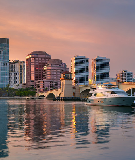 West Palm Beach waterfront office view overlooking Flagler Drive and downtown West Palm Beach, Florida, from the office of Sebastian Aleksander, government affairs advisor and Founder of The Aleksander Group.