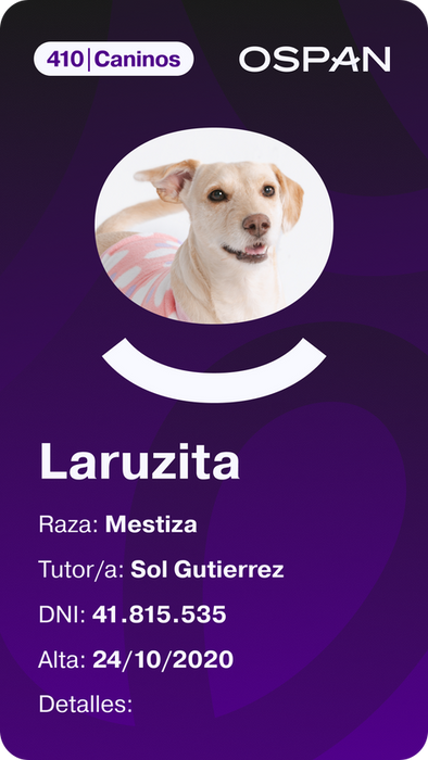 Credencial del Plan 410 de los planes caninos de OSPAN para perros.