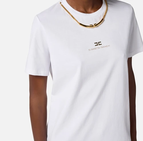Tシャツ・カットソー ELISABETTA FRANCHI Pin T-shirt Elisabetta Franchi White Cotton Jersey T-shirt with necklace