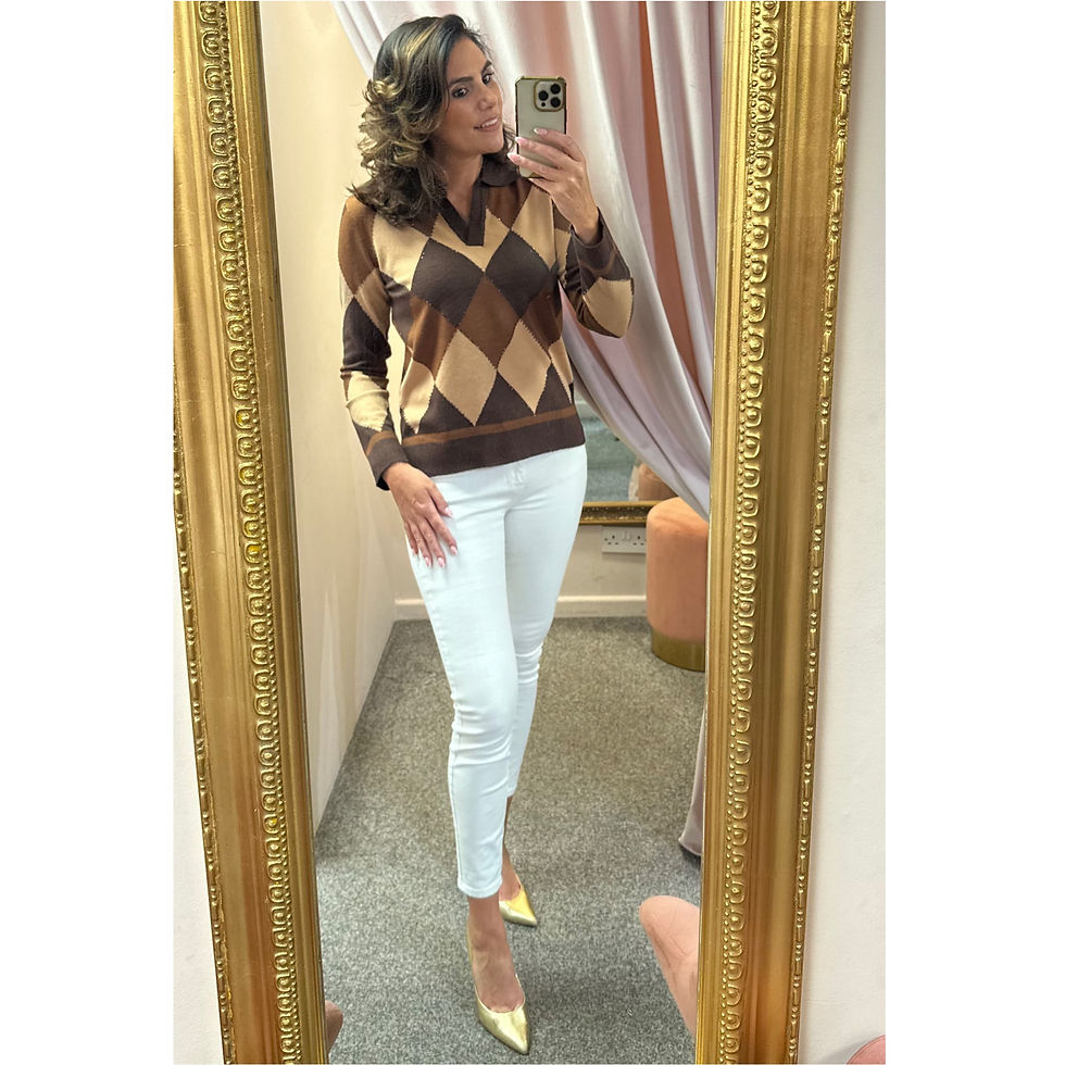 Thumbnail: LEO & UGO Chocolate Argyle Embellished Knit Sweater