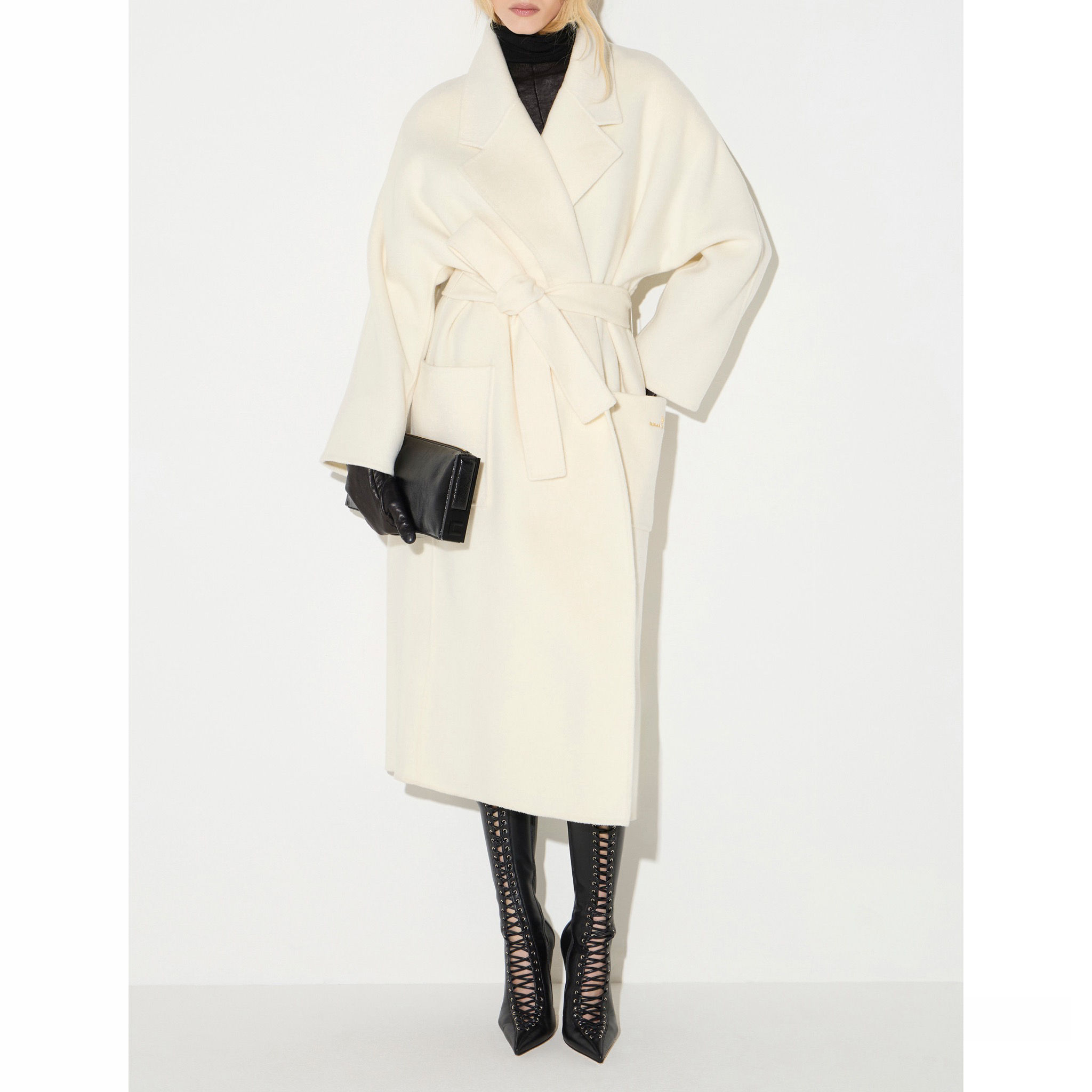 Elisabetta Franchi Cream Wool Belted Coat