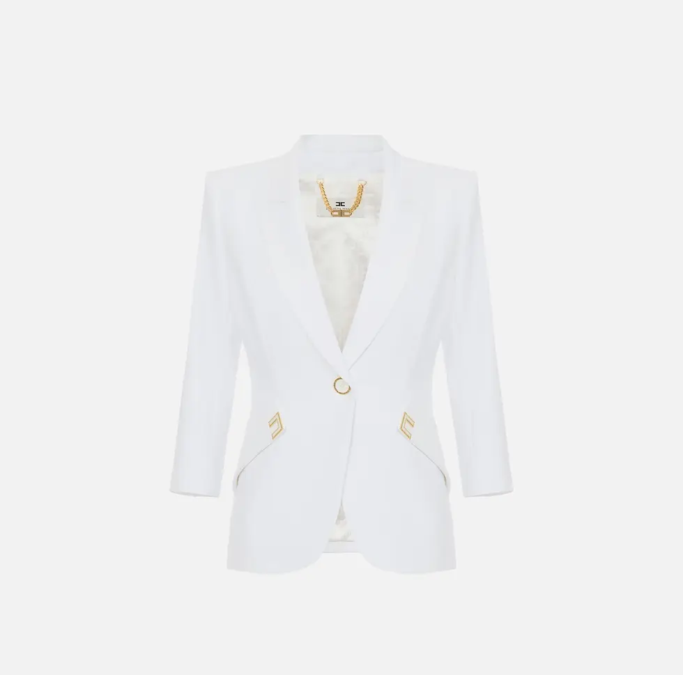 Thumbnail: Elisabetta Franchi Ivory Jacket in double layer stretch crêpe fabric with logo d