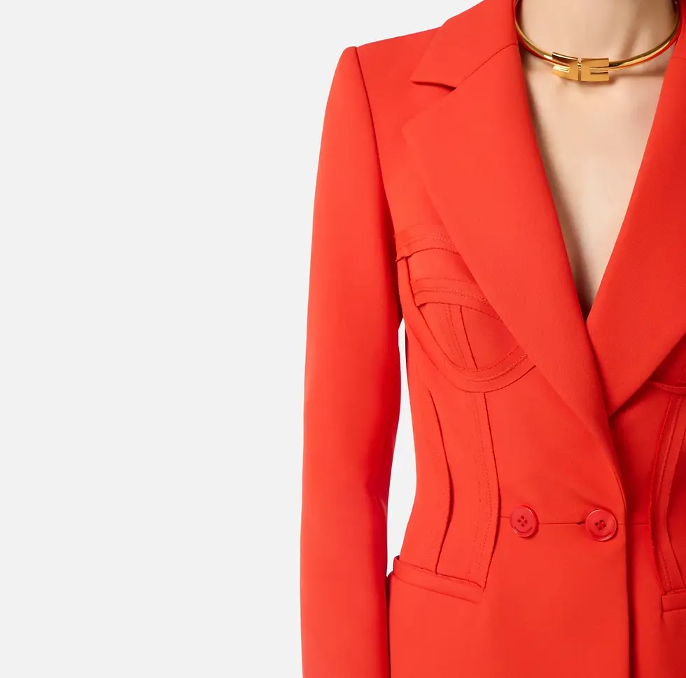 Thumbnail: Elisabetta Franchi Coral Red Jacket in Crêpe fabric with raw-edge fabric