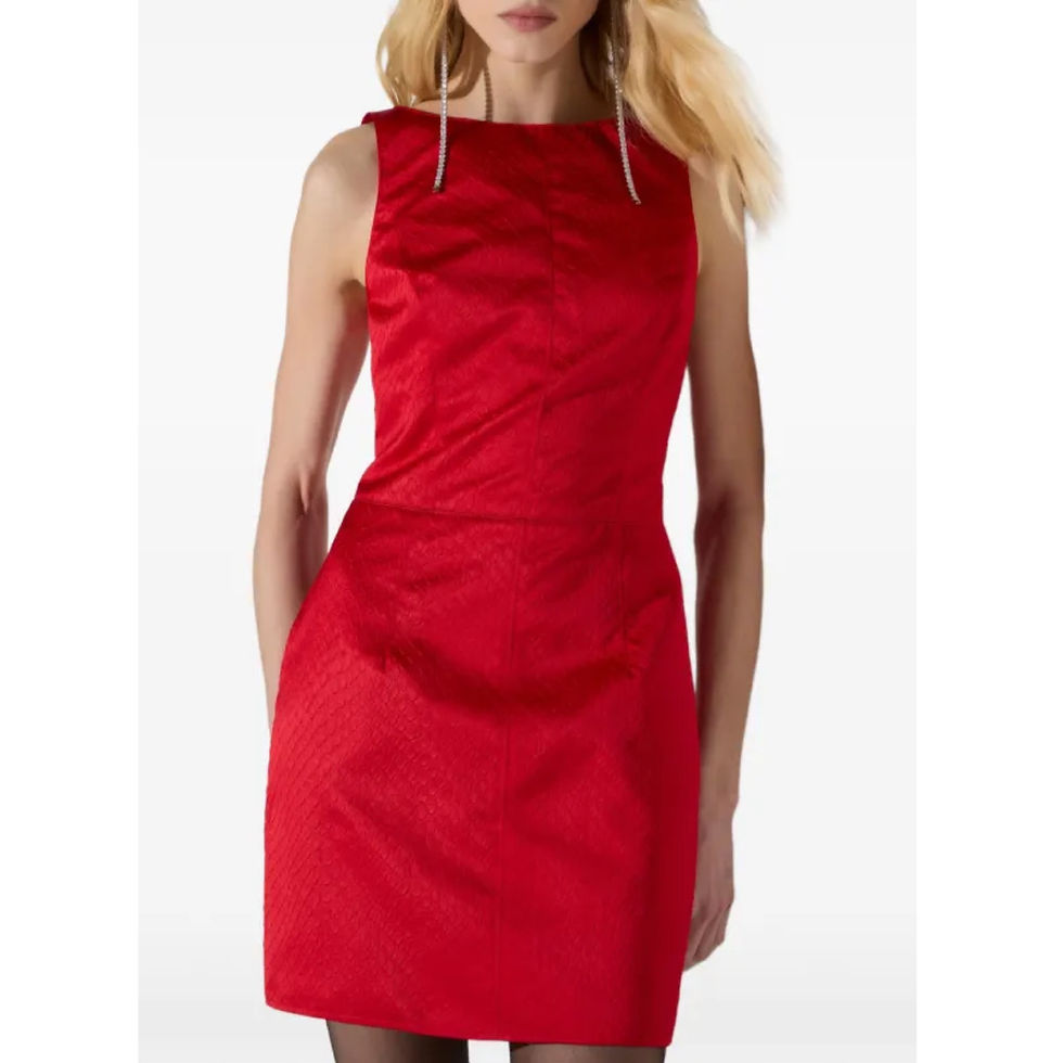 Thumbnail: Elisabetta Franchi Red Taffeta Mini Dress with fish scale pattern
