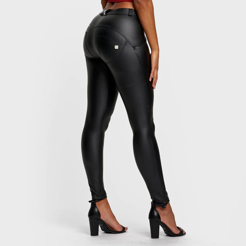 Thumbnail: FREDDY Black Leather Mid Waist
