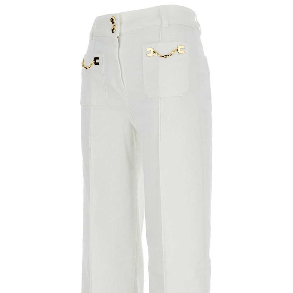 Thumbnail: Elisabetta Franchi Ivory Jeans with Gold Chain Pockets