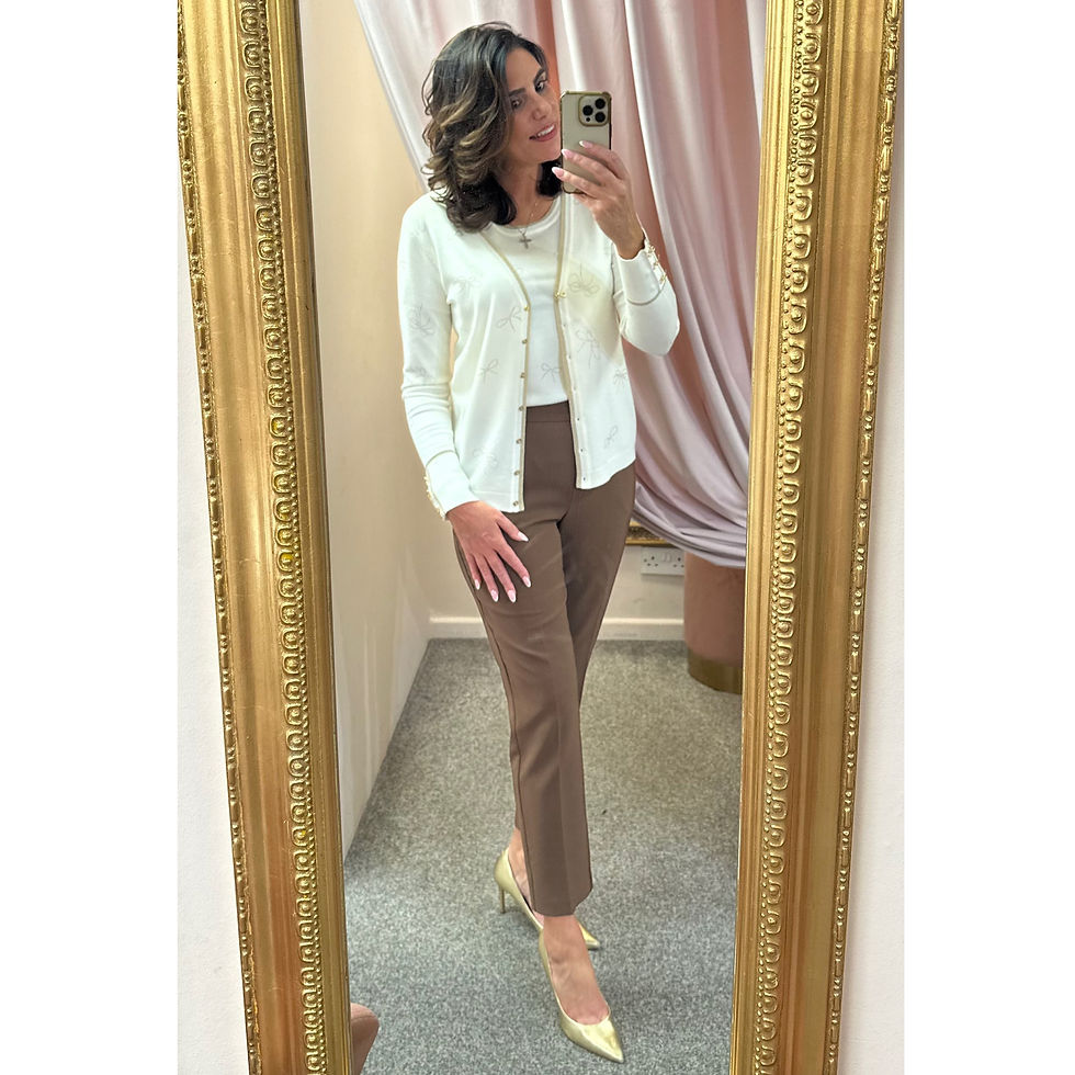 Thumbnail: LEO & UGO Cream & Gold Bow Detail Twinset