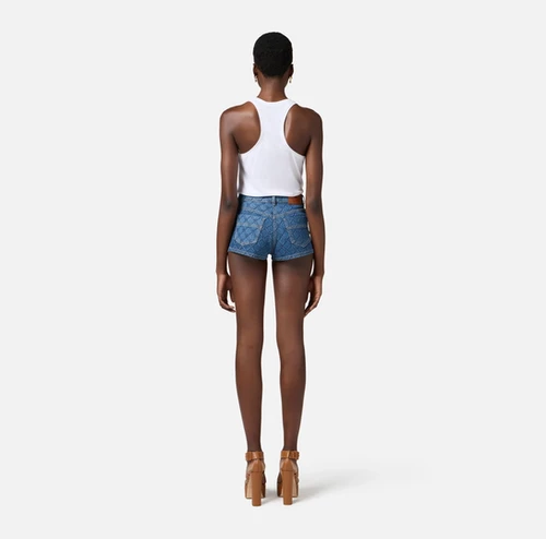 国内発送関込【ELISABETTA FRANCHI】ダイヤモンドプリントパンツ Elisabetta Franchi Denim shorts with all-over diamonds