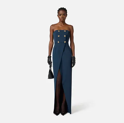 ワンピース ELISABETTA FRANCHI Woman Dress Blue ABR375 DC8 Elisabetta Franchi Twilight Blue Dress in lightweight crêpe