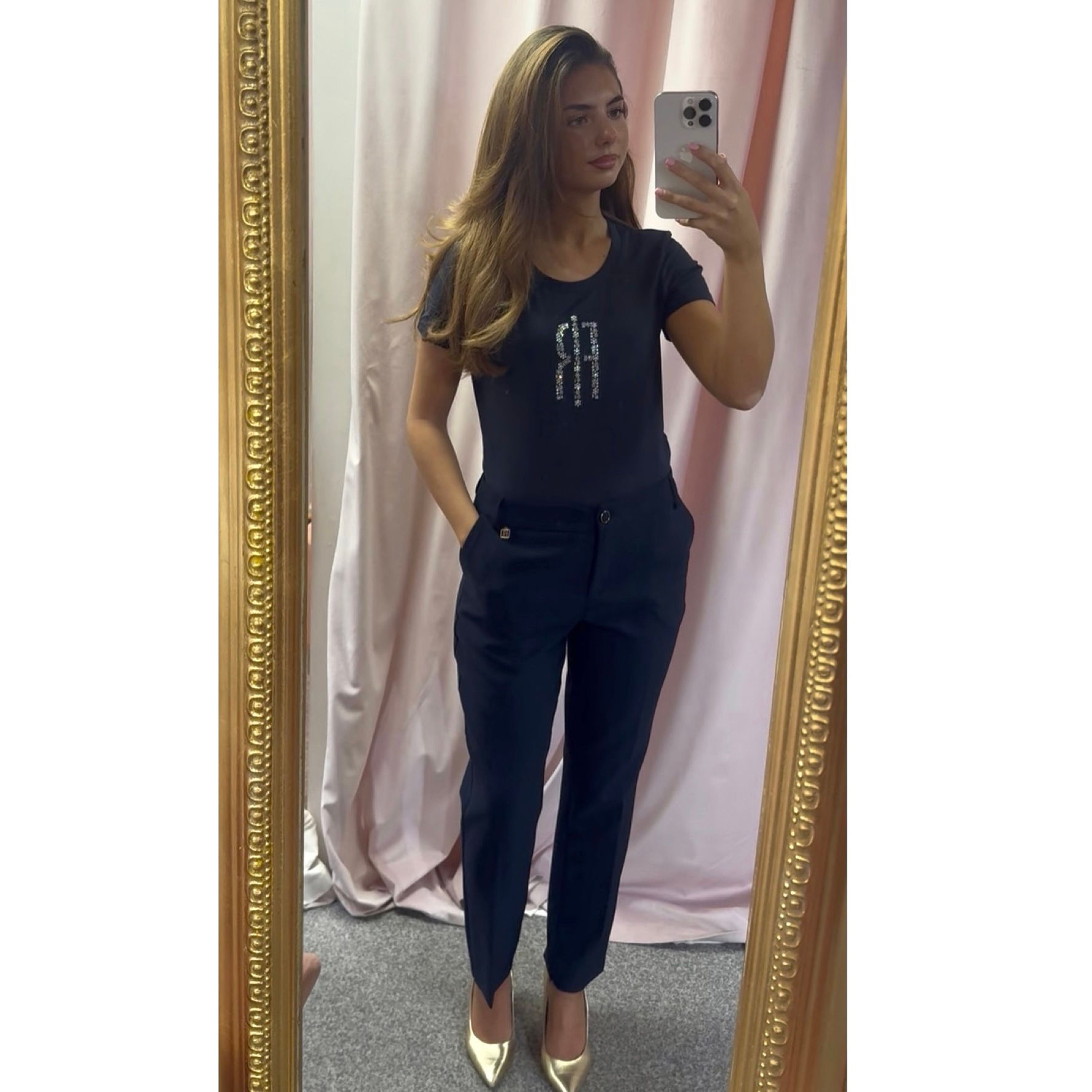 Fracomina Navy Embellished Tee