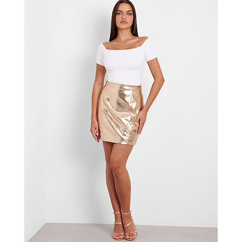 GUESS Gold Metallic effect faux leather mini skirt | Lace