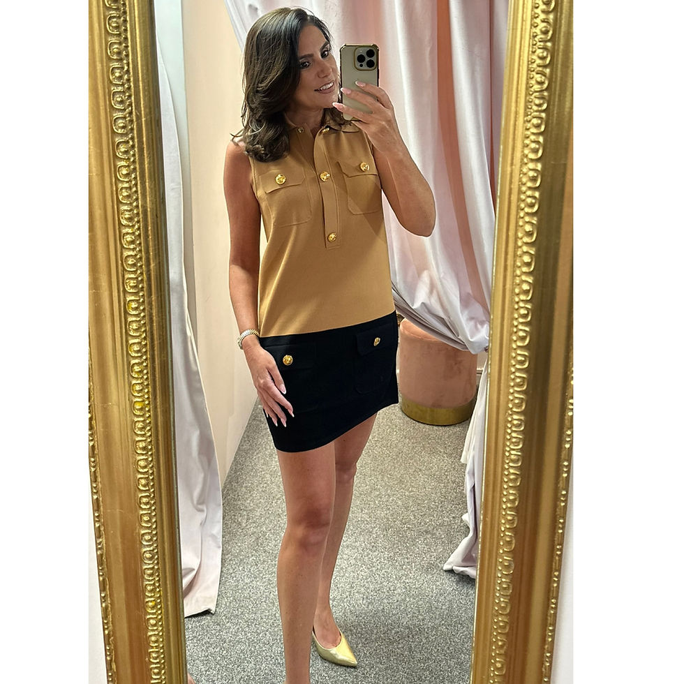 Thumbnail: Elisabetta Franchi Tan/Black Knit Mini dress with gold button details