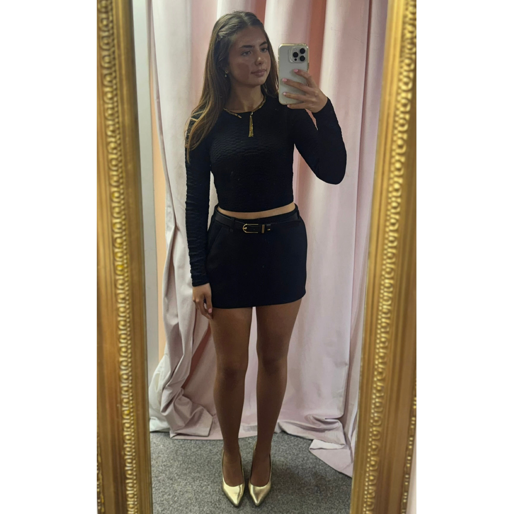 Elisabetta Franchi Black Double layer crêpe miniskirt with belt