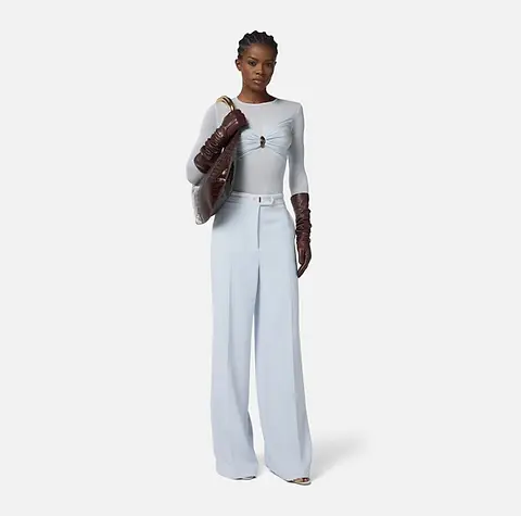 Elisabetta Franchi ABT5152E2110 関税送料込 Elisabetta Franchi Blue Trousers in lightweight crêpe fabric