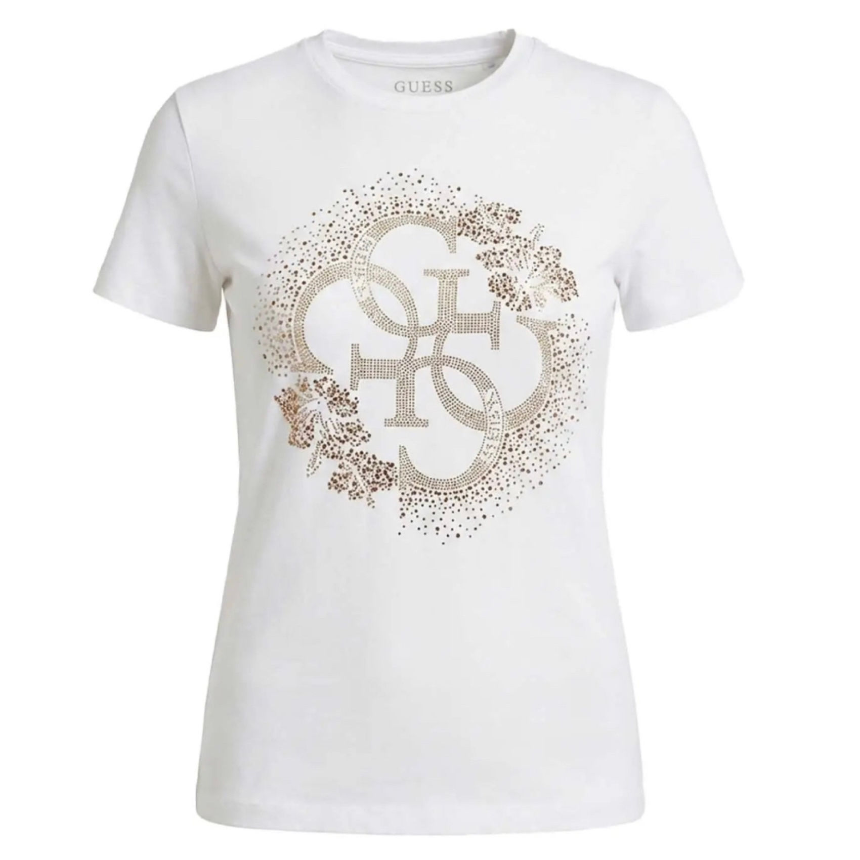 GUESS White 4G Logo Embellished T-shirt 