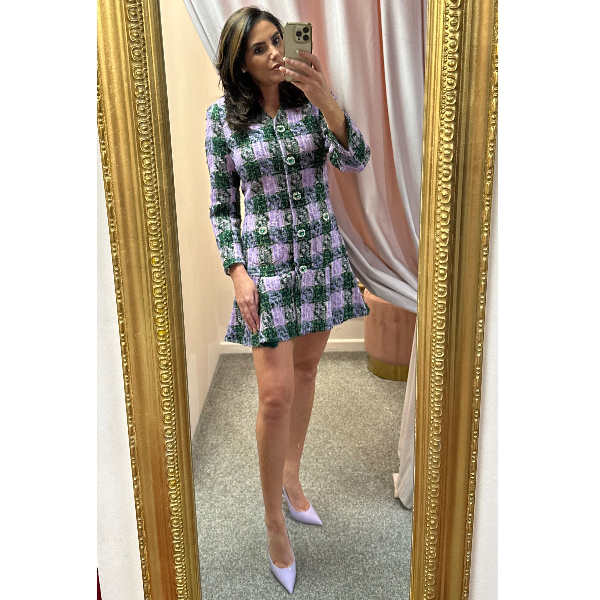 EDWARD ACHOUR Lilac & Green Tweed Dress