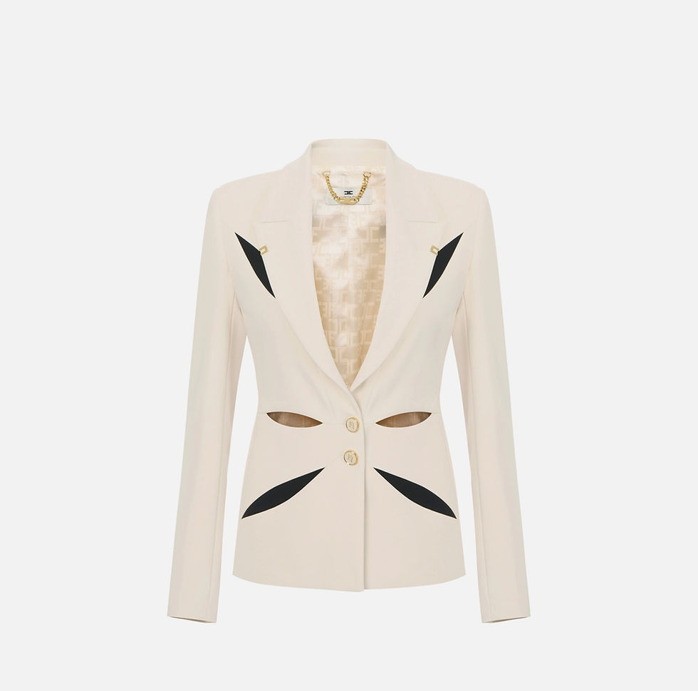 Thumbnail: Elisabetta Franchi Cream/Black Crepe Jacket with cut-outs