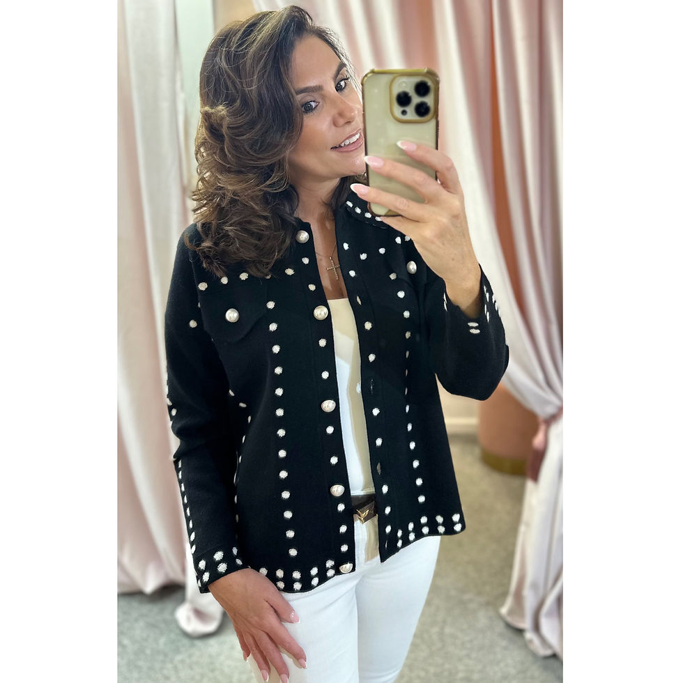 Thumbnail: LEO & UGO Black & White Pearl Button Polka Dot Knit Jacket