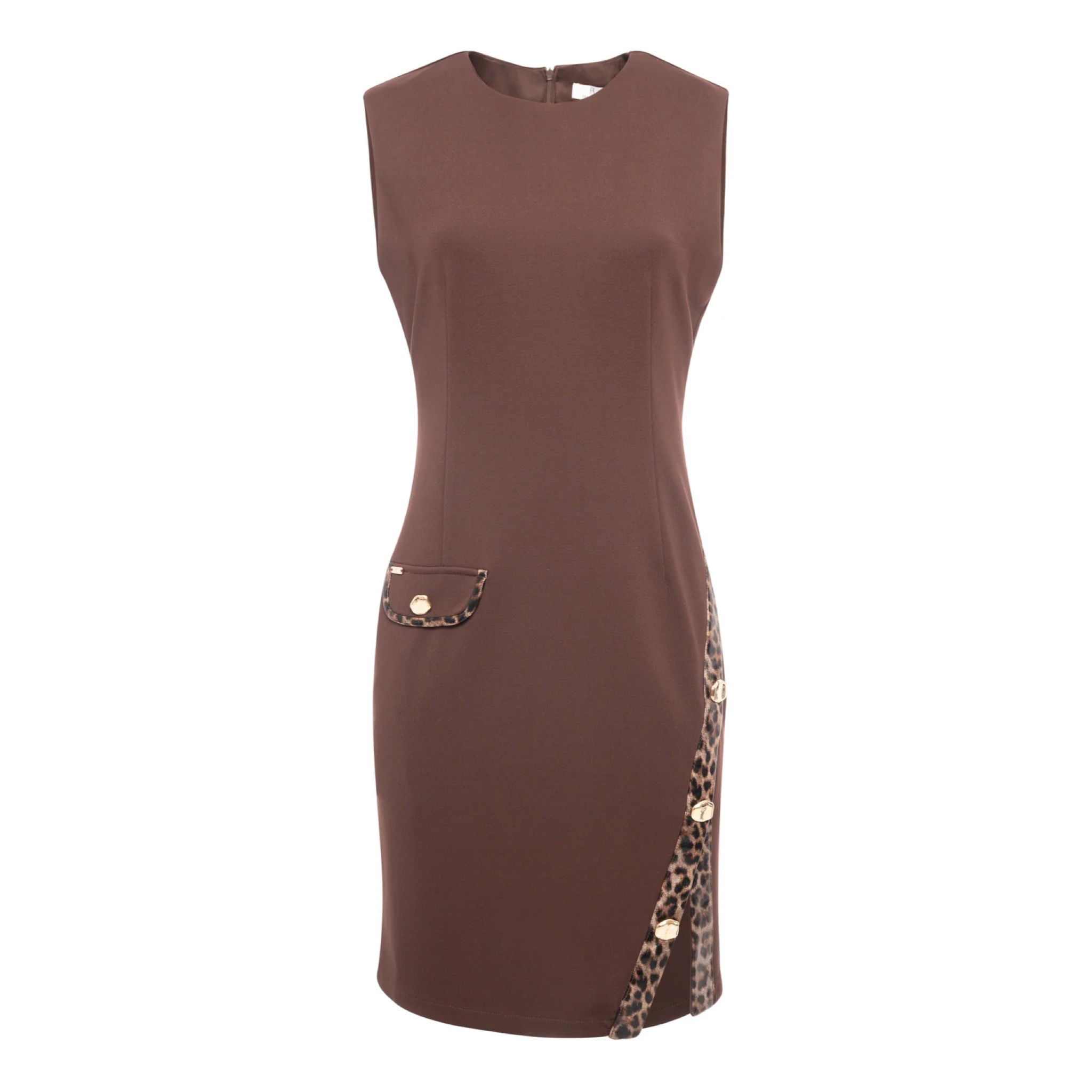 Fracomina Brown & Leopard Dress with Gold button details