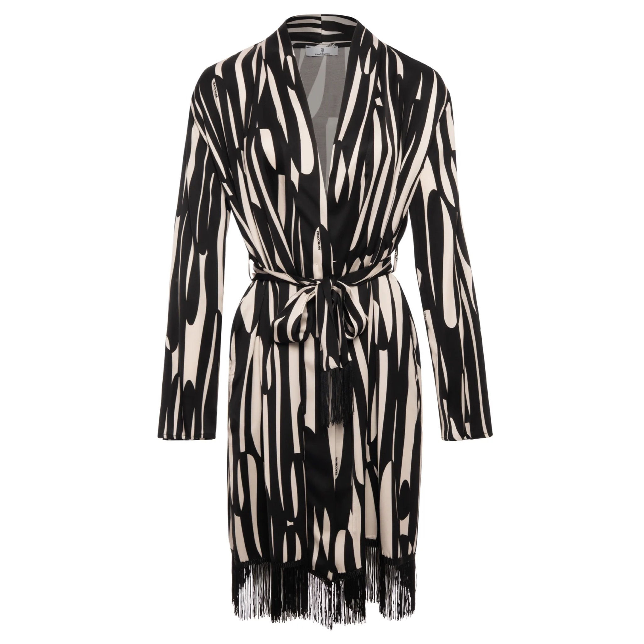 Fracomina Black/Cream Print Belted Kimono