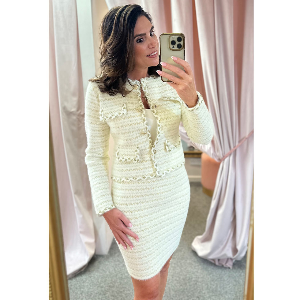 Thumbnail: Fracomina Cream & Gold Lurex Skirt Set